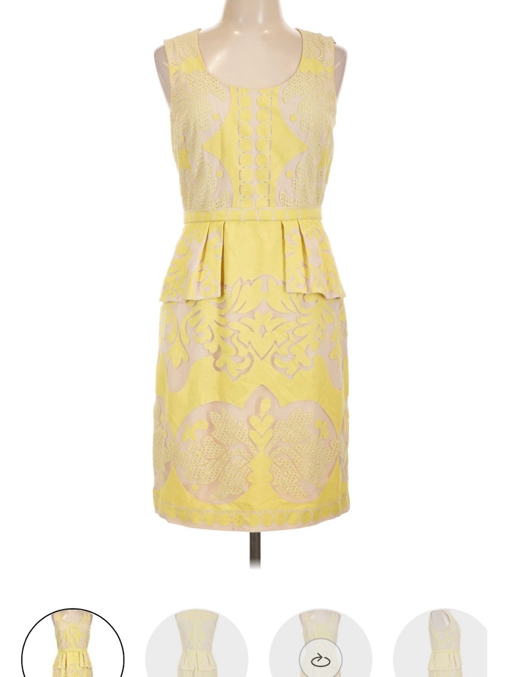 BCBGMaxAzria Yellow Sleeveless Peplum Sheath Dress